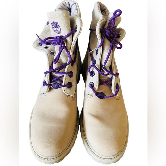 TIMBERLAND Womens Roll Top A21UK Beige Leather/Purple Lace Up Boots size 7. - Picture 2 of 10